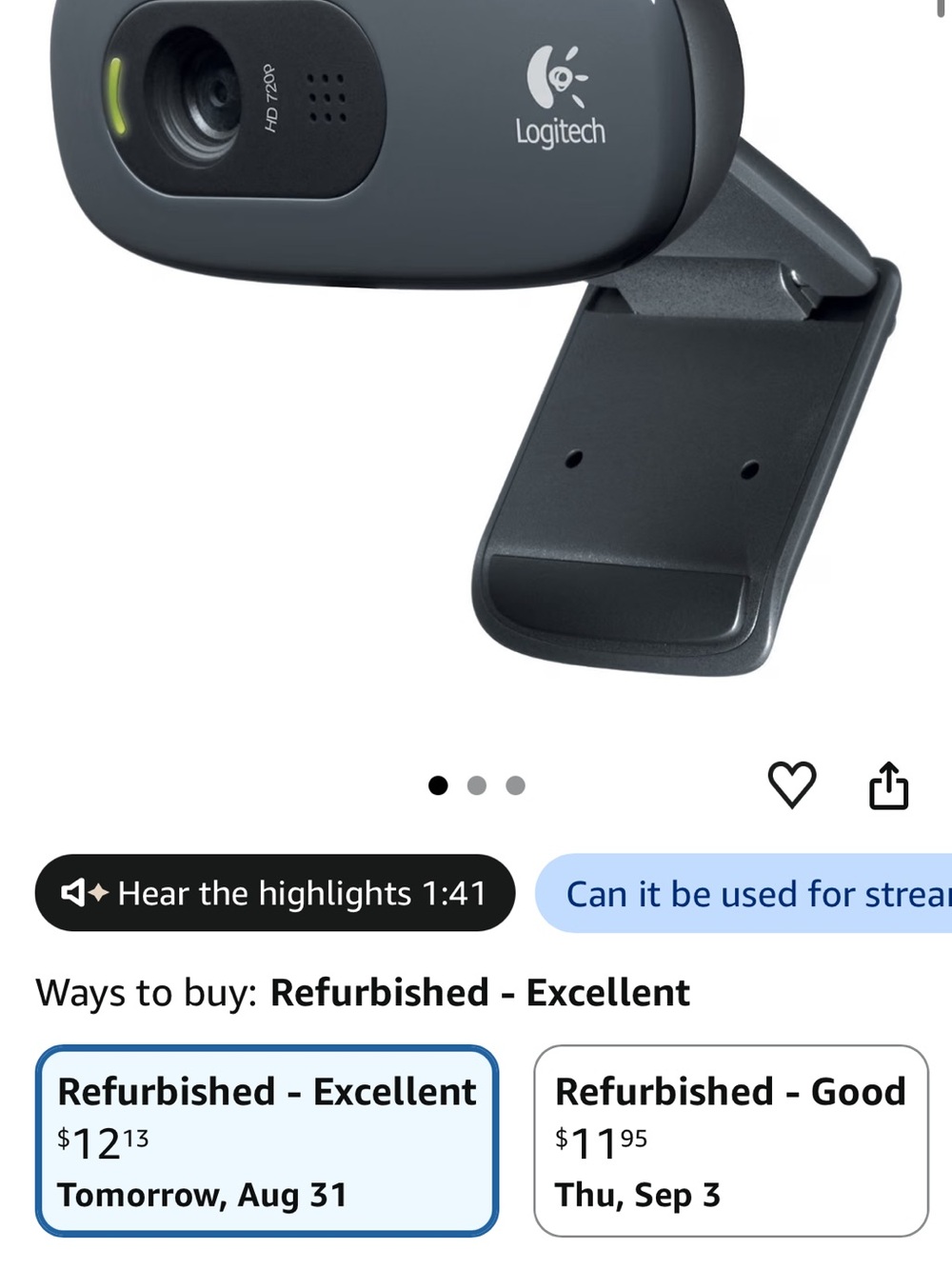 Black USB Webcam - Compact 720p HD Camera - Picture 2 of 2